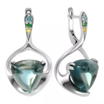 Серебряные серьги с кварцем и фианитами