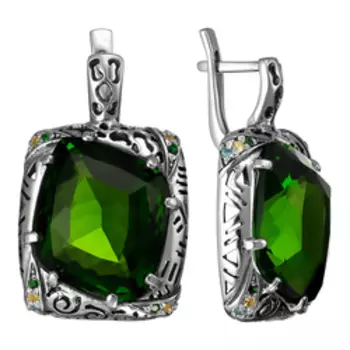 Серебряные серьги с кварцем и фианитами