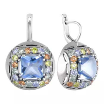 Серебряные серьги с кварцем и фианитами