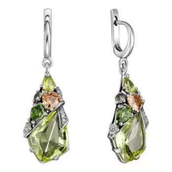 Серебряные серьги с кварцем и фианитами