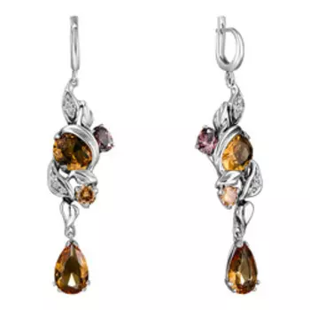 Серебряные серьги с кварцем и фианитами