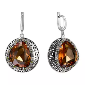 Серебряные серьги с кварцем и фианитами