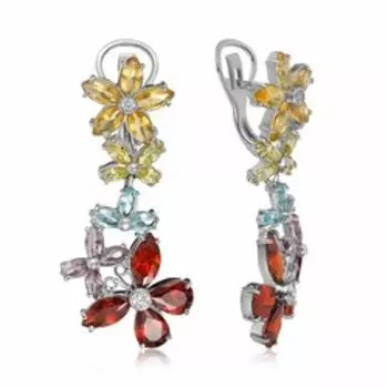 Серебряные серьги с кварцем и фианитами