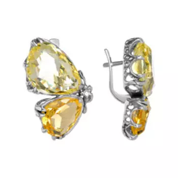 Серебряные серьги с кварцем и фианитами "Бабочки"