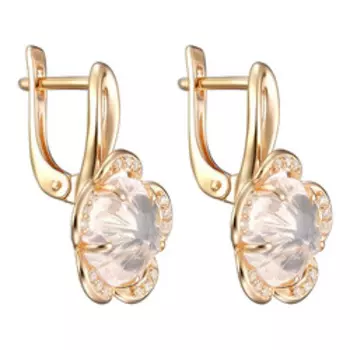 Серебряные серьги с кварцем и фианитами "Цветы"