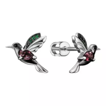 Серебряные серьги с кварцем и фианитами "Колибри"