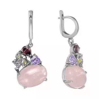 Серебряные серьги с кварцем и фианитами "Лягушки"