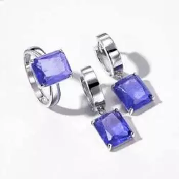 Серебряные серьги с кварцем и танзанитовым стеклом