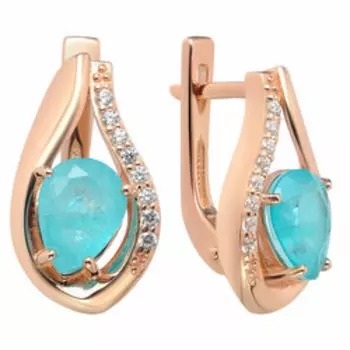 Серебряные серьги с кварцем Параиба и фианитами