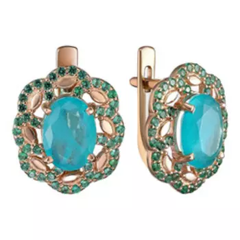 Серебряные серьги с кварцем Параиба и фианитами