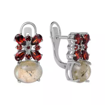 Серебряные серьги с лабрадоритами и гранатами