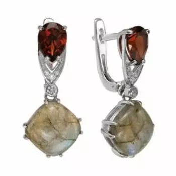 Серебряные серьги с лабрадоритами и гранатами