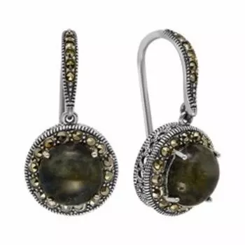 Серебряные серьги с лабрадоритом и марказитом