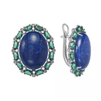 Серебряные серьги с ляписом и фианитами