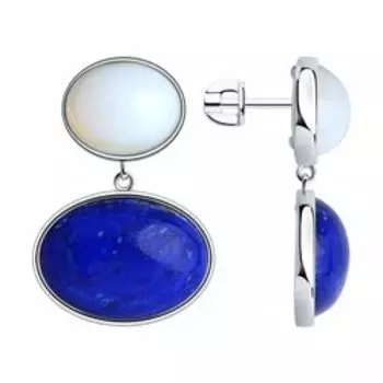 Серебряные серьги с ляписом и опалитом