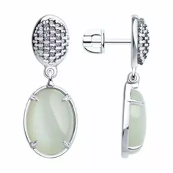 Серебряные серьги с лунным камнем и фианитами