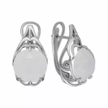 Серебряные серьги с лунным камнем и фианитами