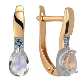 Серебряные серьги с лунным камнем и фианитами Параиба