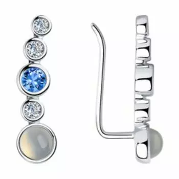 Серебряные серьги с лунными камнями и фианитами