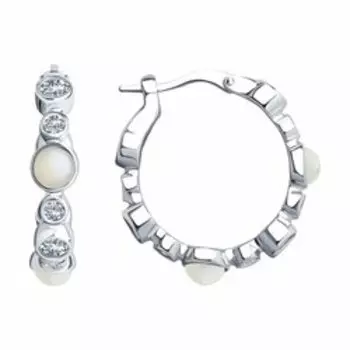 Серебряные серьги с лунными камнями и фианитами