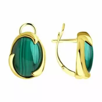 Серьги из золочёного серебра с малахитами