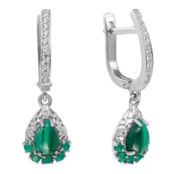 Серебряные серьги с малахитами, агатами и фианитами