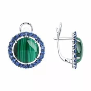 Серебряные серьги с малахитами и фианитами