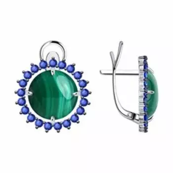Серебряные серьги с малахитами и фианитами