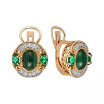 Серебряные серьги с малахитами и фианитами