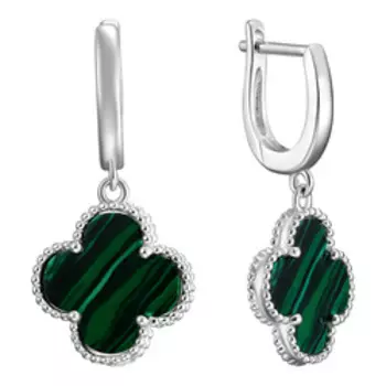 Серебряные серьги с малахитами "Клевер"