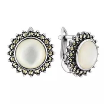 Серебряные серьги с марказитами и перламутрами