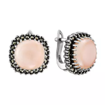 Серебряные серьги с марказитами и перламутром