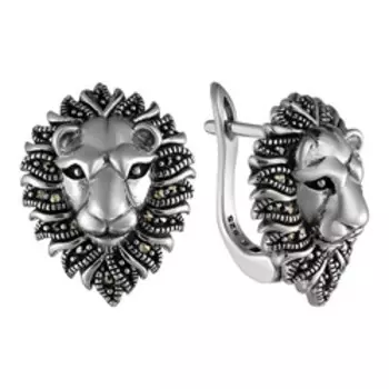 Серебряные серьги с марказитами "Львы"