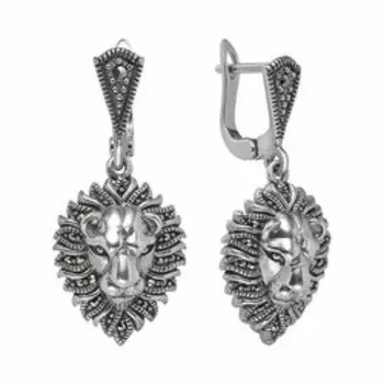 Серебряные серьги с марказитами "Львы"