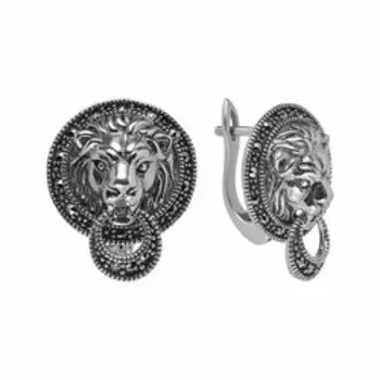 Серебряные серьги с марказитом "Львы"
