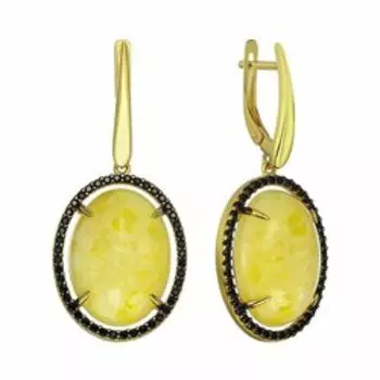 Серебряные серьги с молочным янтарем и фианитами