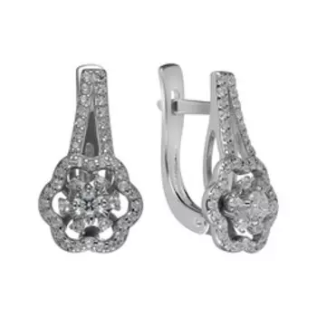 Серебряные серьги с муассанитами и фианитами "Цветы"