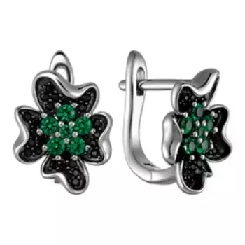 Серебряные серьги с нанокристаллами и шпинелью "Цветы"