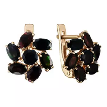 Серебряные серьги с натуральными черными опалами "Цветы"