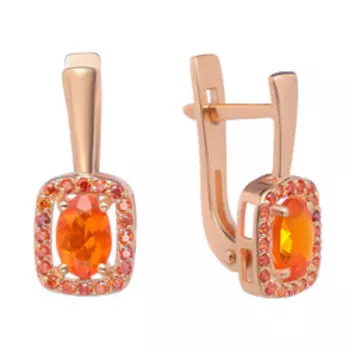 Серебряные серьги с натуральными огненными опалами и фианитами