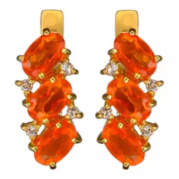 Серебряные серьги с натуральными огненными опалами и топазами