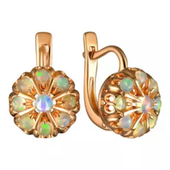 Серебряные серьги с натуральными опалами "Цветы"