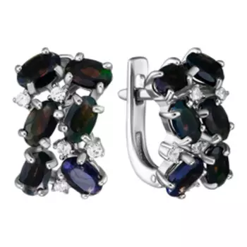 Серебряные серьги с натуральными опалами и фианитами