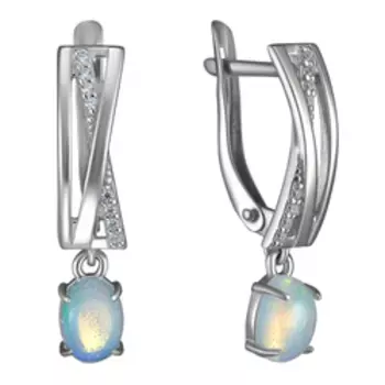 Серебряные серьги с натуральными опалами и фианитами