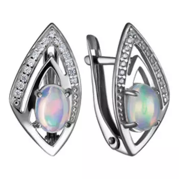 Серебряные серьги с натуральными опалами и фианитами