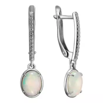 Серебряные серьги с натуральными опалами и фианитами