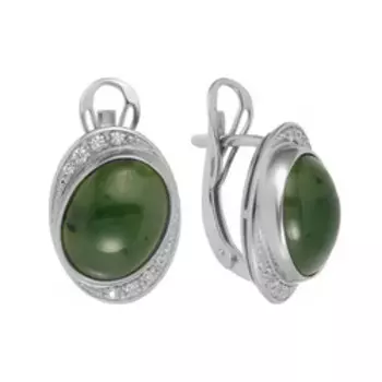 Серебряные серьги с нефритом и фианитами