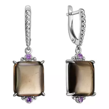 Серебряные серьги с обсидианами и аметистами