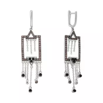 Серебряные серьги с ониксами и кубическим цирконием