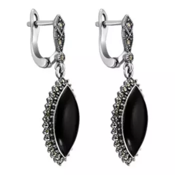 Серебряные серьги с ониксами и марказитами